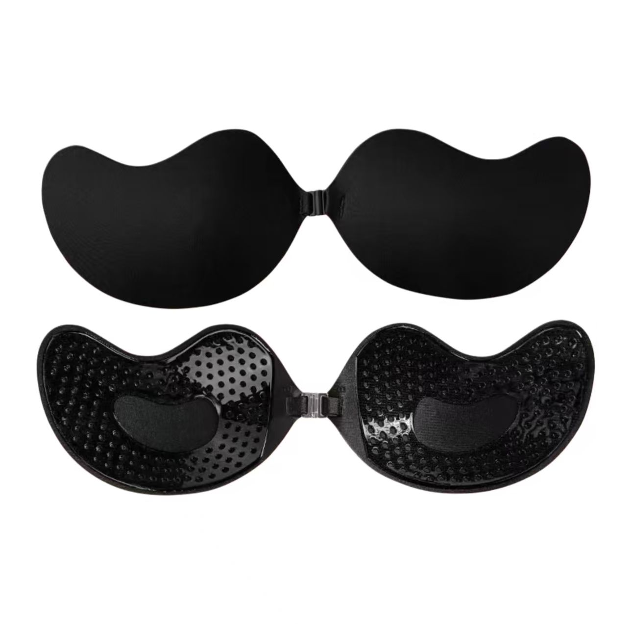 Black glossy perforated gel Mango Cup front and adhesive views