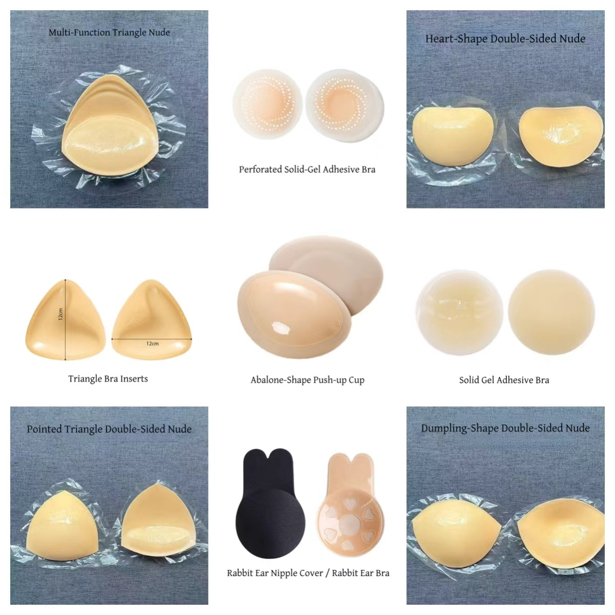 Lihua solid gel nipple covers, triangle inserts and push-up cups