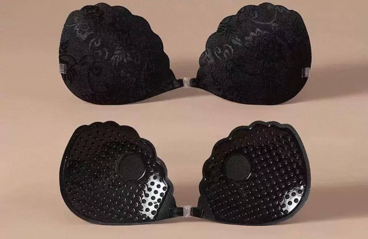 Black Shell Lace Cup front and perforated bio-adhesive views